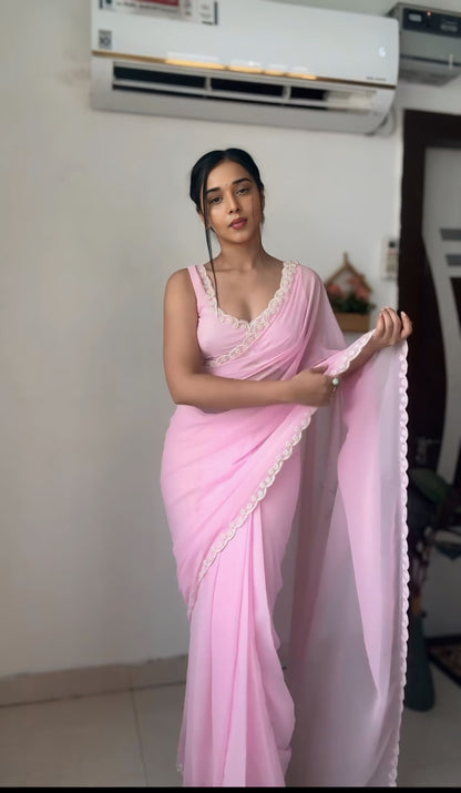Premium Ready to Wear Saree with Scalloped Border | Ethnic Wear