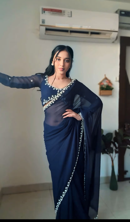 Premium Ready to Wear Saree with Scalloped Border | Ethnic Wear