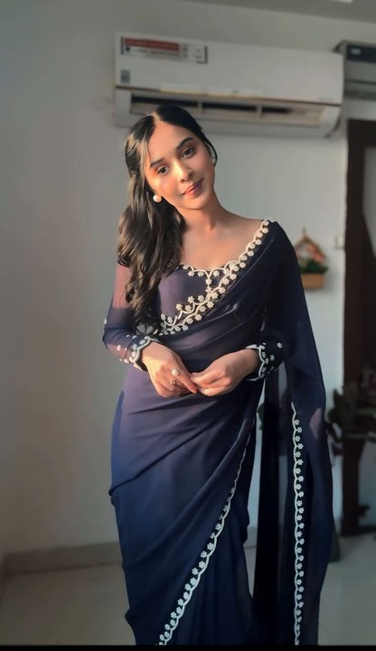 Premium Ready to Wear Saree with Scalloped Border | Ethnic Wear