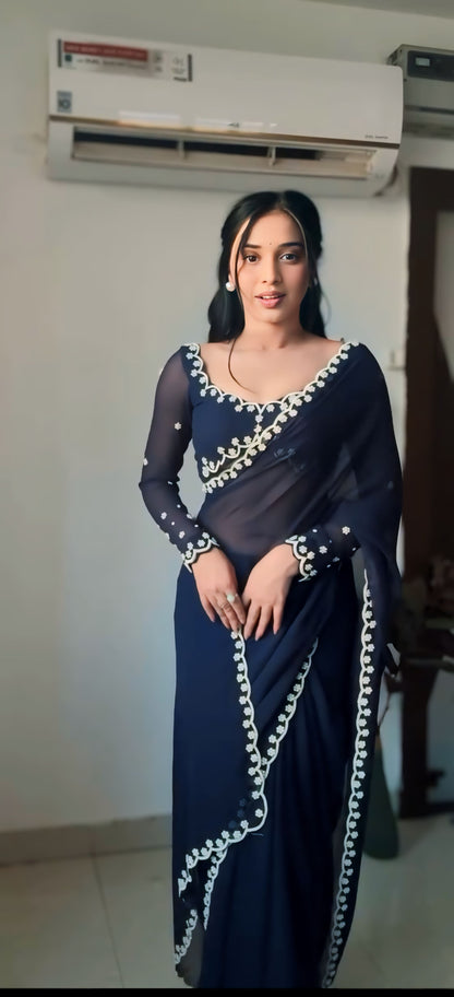 Premium Ready to Wear Saree with Scalloped Border | Ethnic Wear