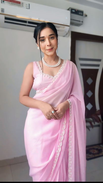 Premium Ready to Wear Saree with Scalloped Border | Ethnic Wear