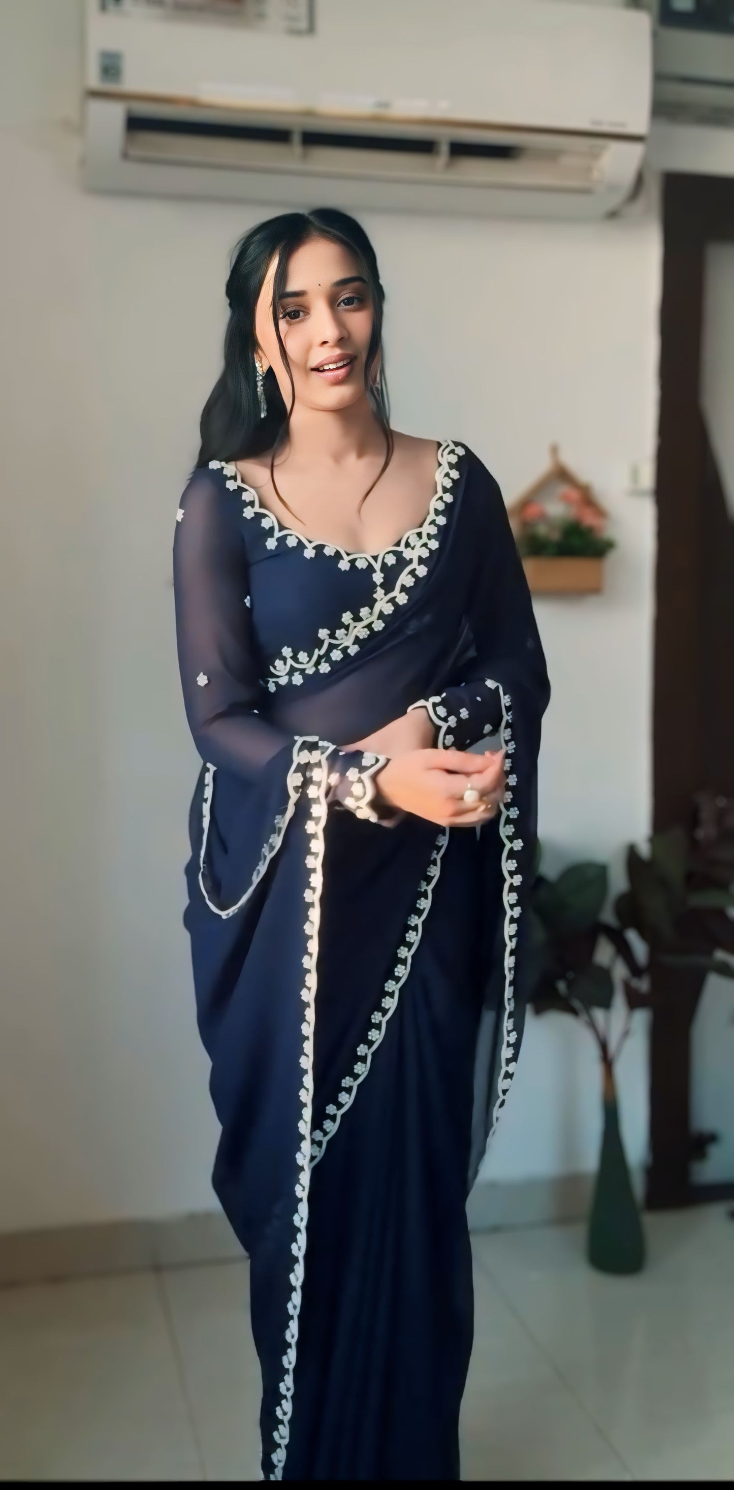 Premium Ready to Wear Saree with Scalloped Border | Ethnic Wear