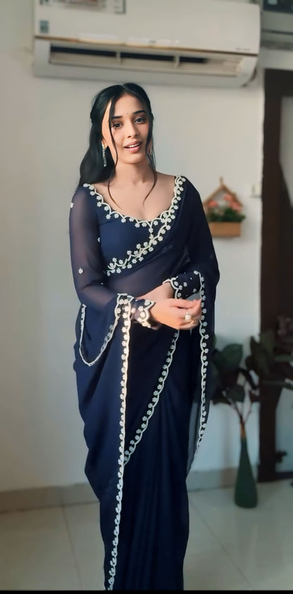 Premium Ready to Wear Saree with Scalloped Border | Ethnic Wear
