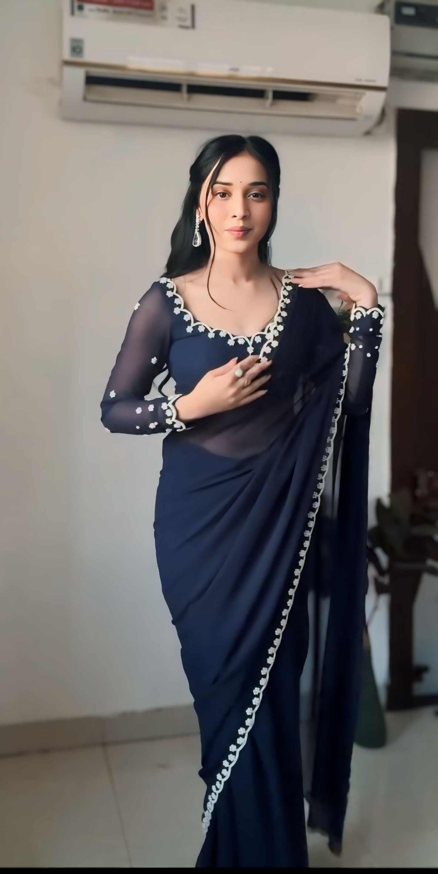Premium Ready to Wear Saree with Scalloped Border | Ethnic Wear