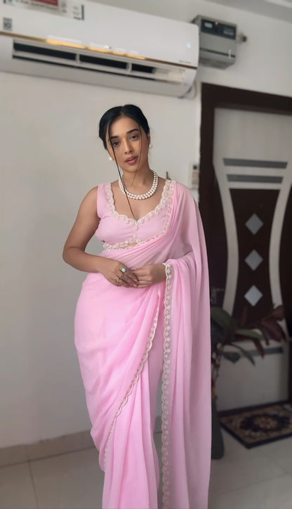 Premium Ready to Wear Saree with Scalloped Border | Ethnic Wear