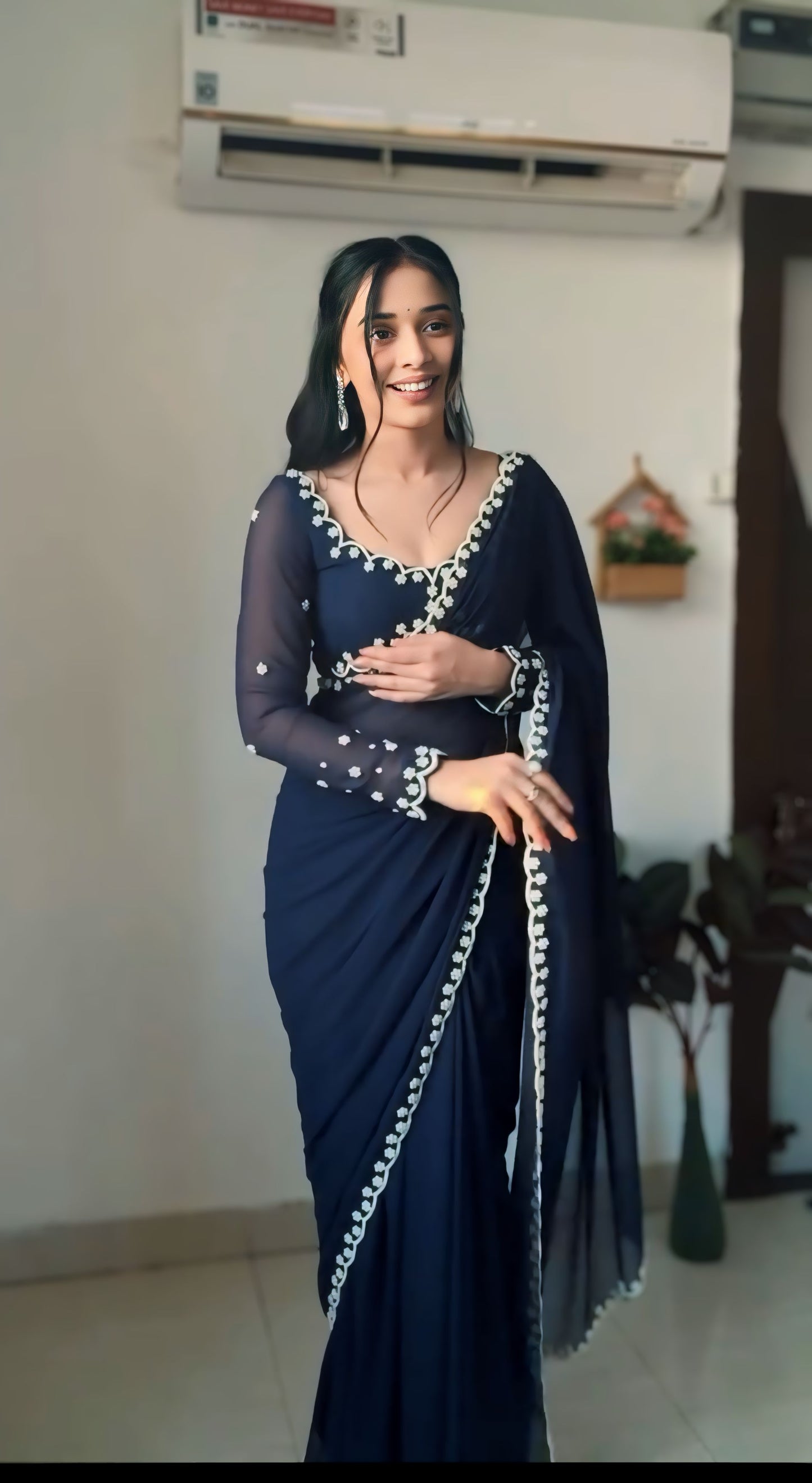 Premium Ready to Wear Saree with Scalloped Border | Ethnic Wear