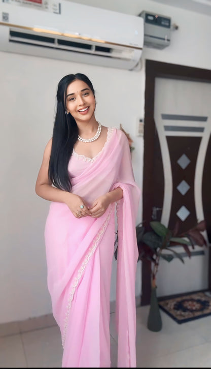 Premium Ready to Wear Saree with Scalloped Border | Ethnic Wear