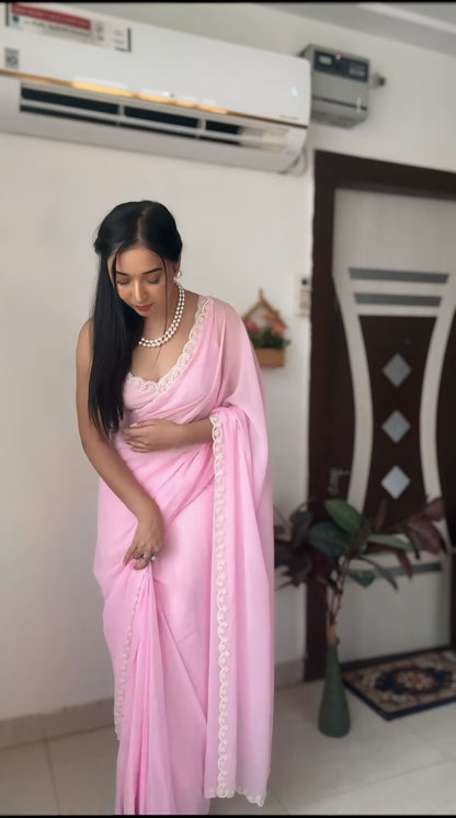 Premium Ready to Wear Saree with Scalloped Border | Ethnic Wear