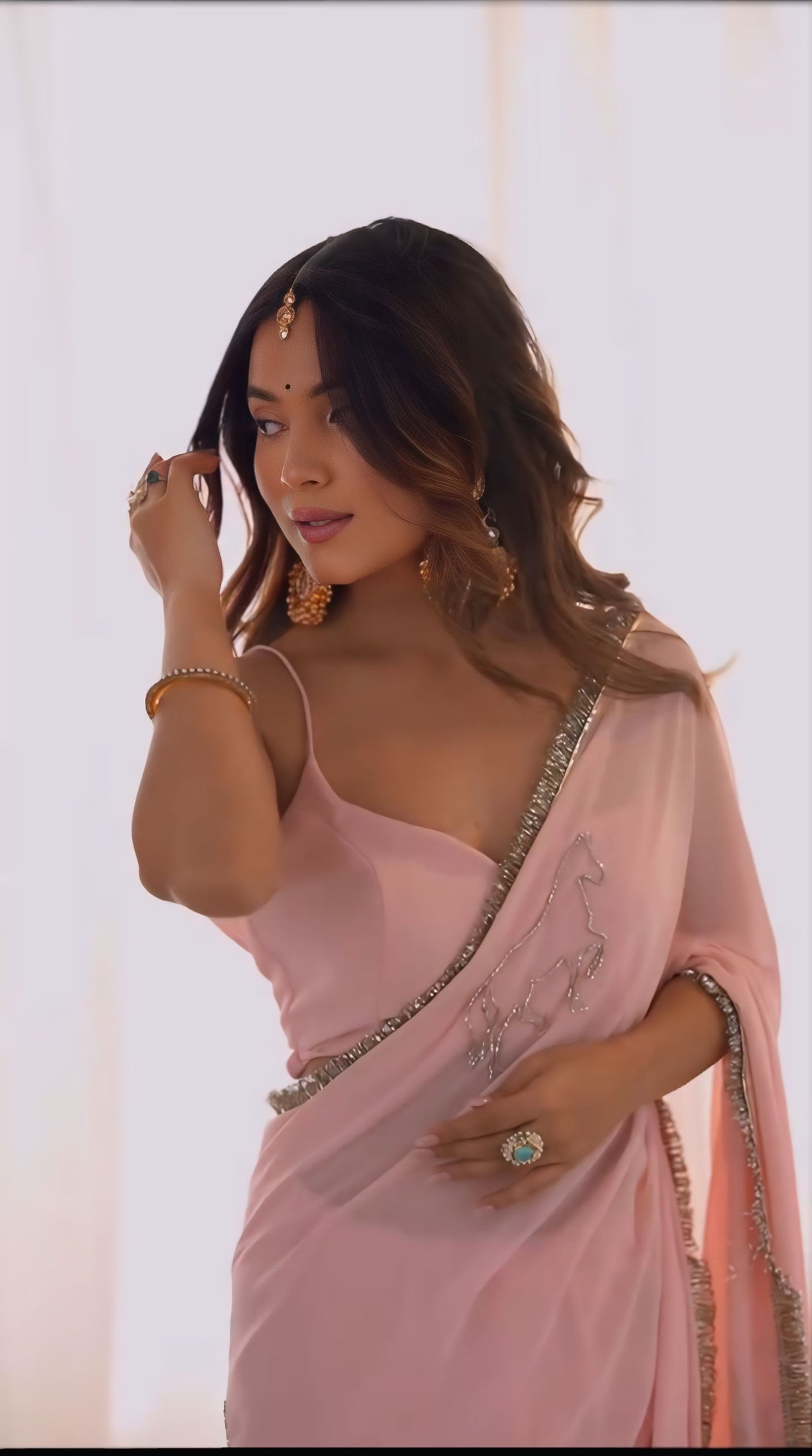 Blush Pink Georgette Ready to Wear Saree with Silver Border