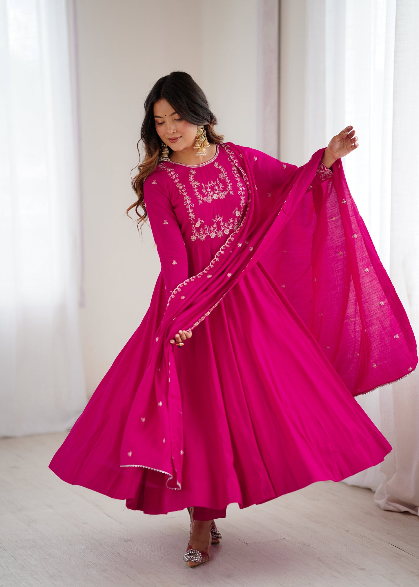 Dark Pink Roman Chanderi Silk Salwar Suit Party Wear for Women