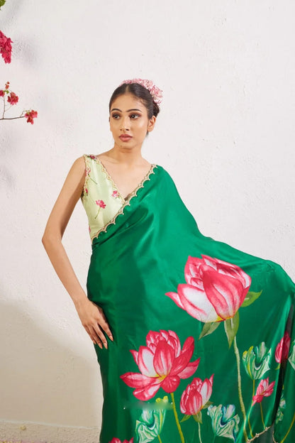 Floral Organza Ready to Wear Saree with Scalloped Border