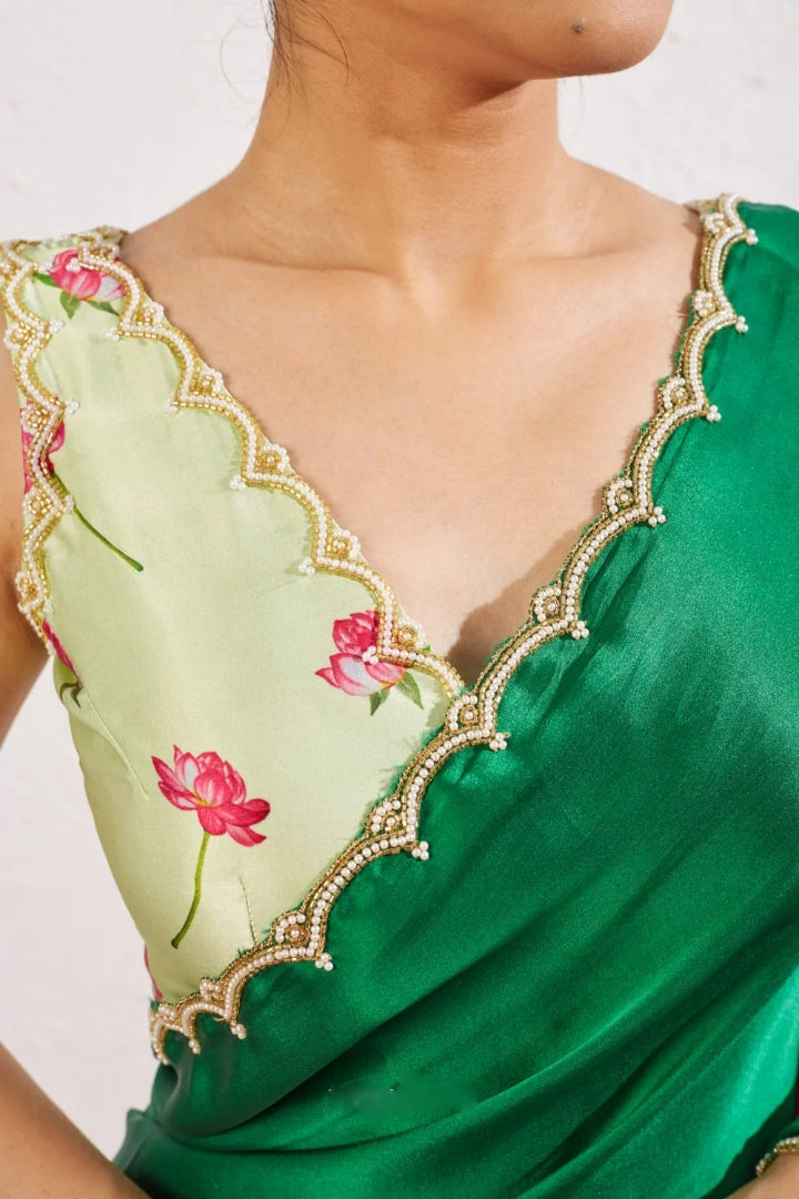 Floral Organza Ready to Wear Saree with Scalloped Border