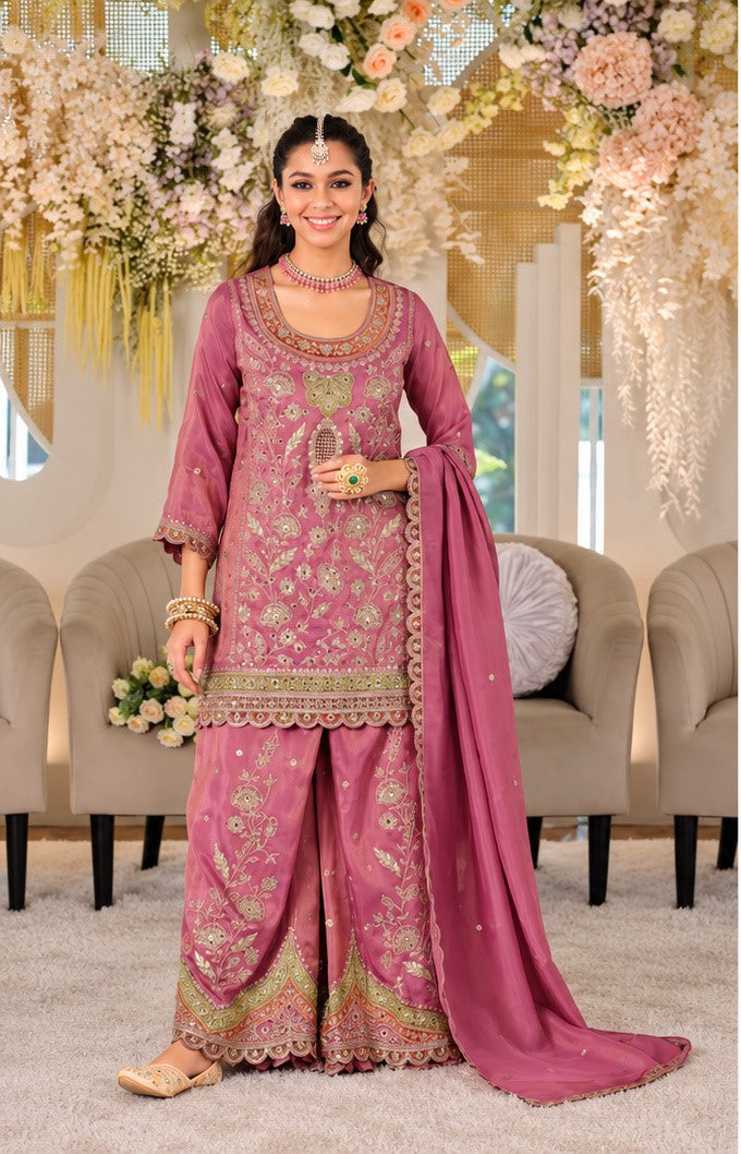 Heavy Crepe & Heavy Embroidery Readymade Plazo Suit Set with Dupatta