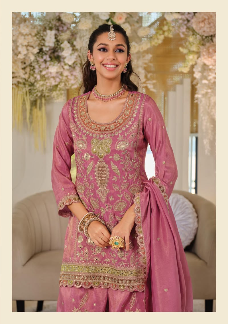 Heavy Crepe & Heavy Embroidery Readymade Plazo Suit Set with Dupatta