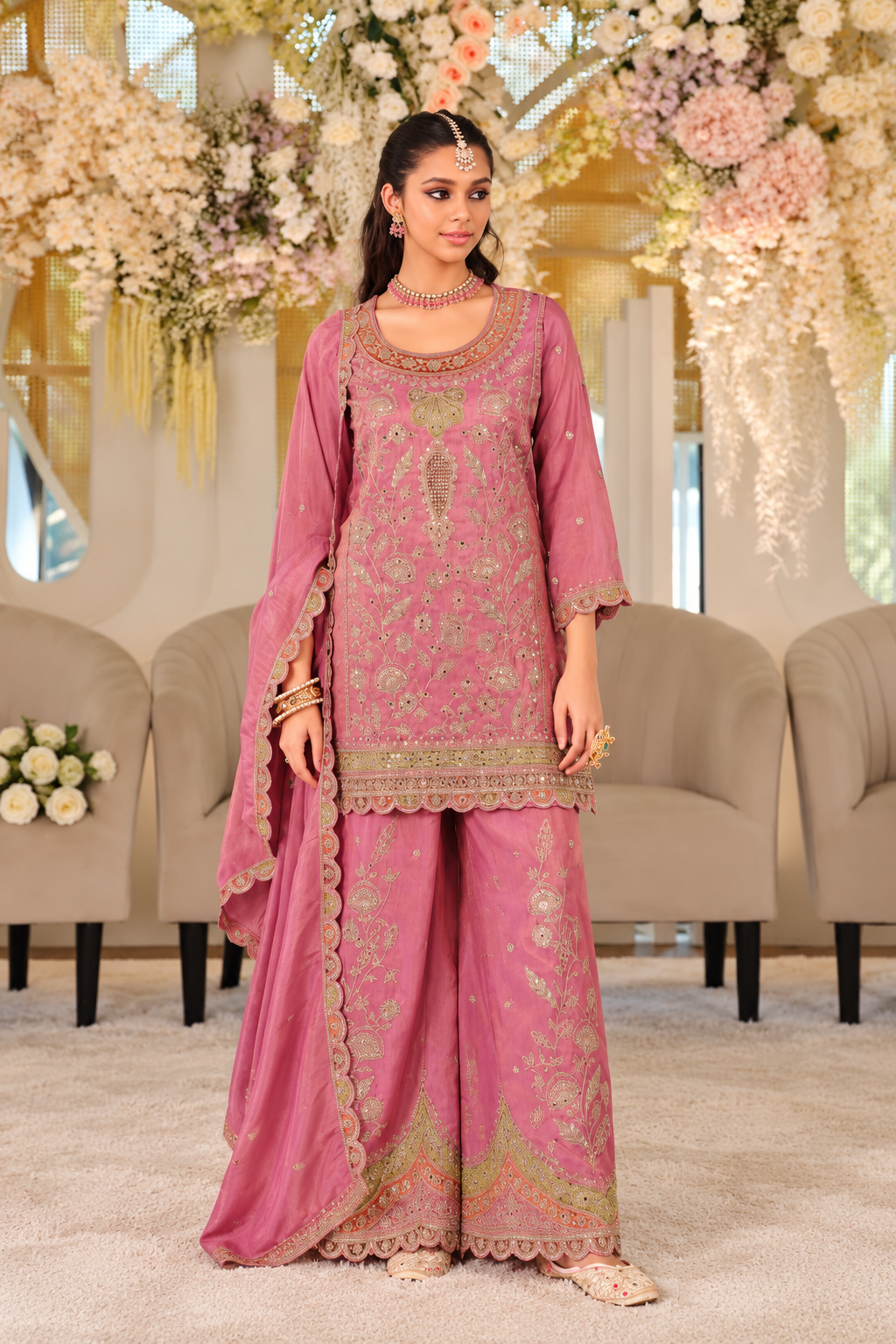 Heavy Crepe & Heavy Embroidery Readymade Plazo Suit Set with Dupatta