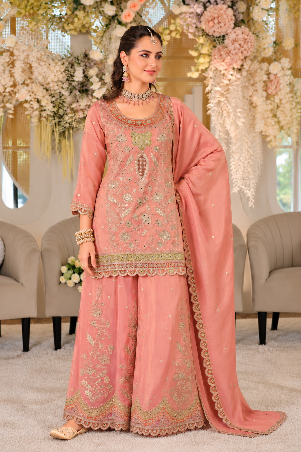 Heavy Crepe & Heavy Embroidery Readymade Plazo Suit Set with Dupatta