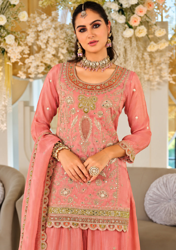 Heavy Crepe & Heavy Embroidery Readymade Plazo Suit Set with Dupatta
