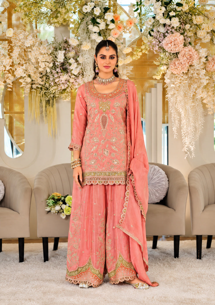 Heavy Crepe & Heavy Embroidery Readymade Plazo Suit Set with Dupatta