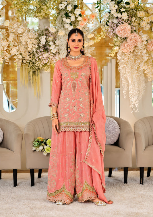 Heavy Crepe & Heavy Embroidery Readymade Plazo Suit Set with Dupatta