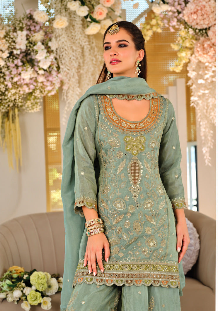Heavy Crepe & Heavy Embroidery Readymade Plazo Suit Set with Dupatta