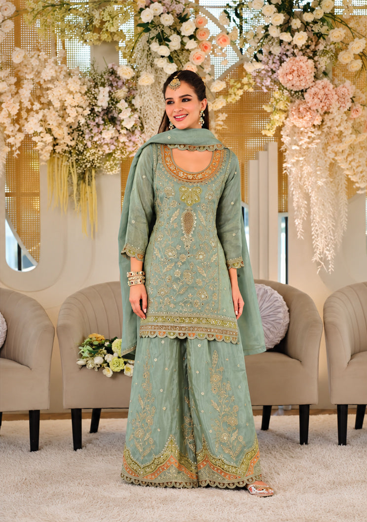 Heavy Crepe & Heavy Embroidery Readymade Plazo Suit Set with Dupatta