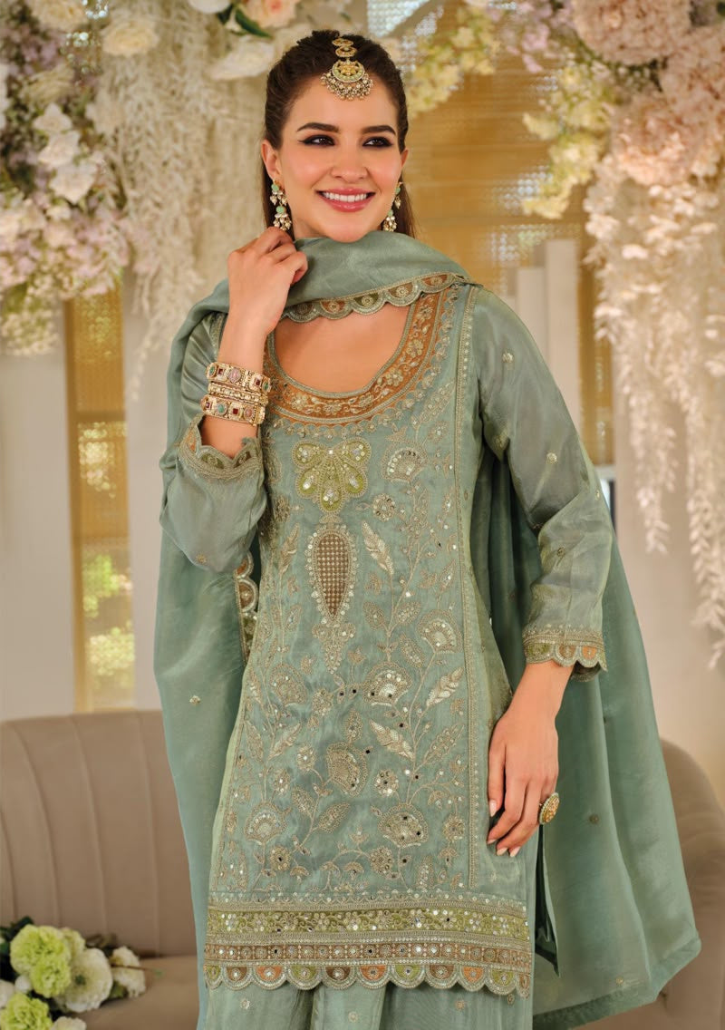 Heavy Crepe & Heavy Embroidery Readymade Plazo Suit Set with Dupatta