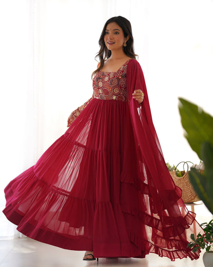 Maroon Georgette Anarkali Party Wear Salwar Kameez Suit
