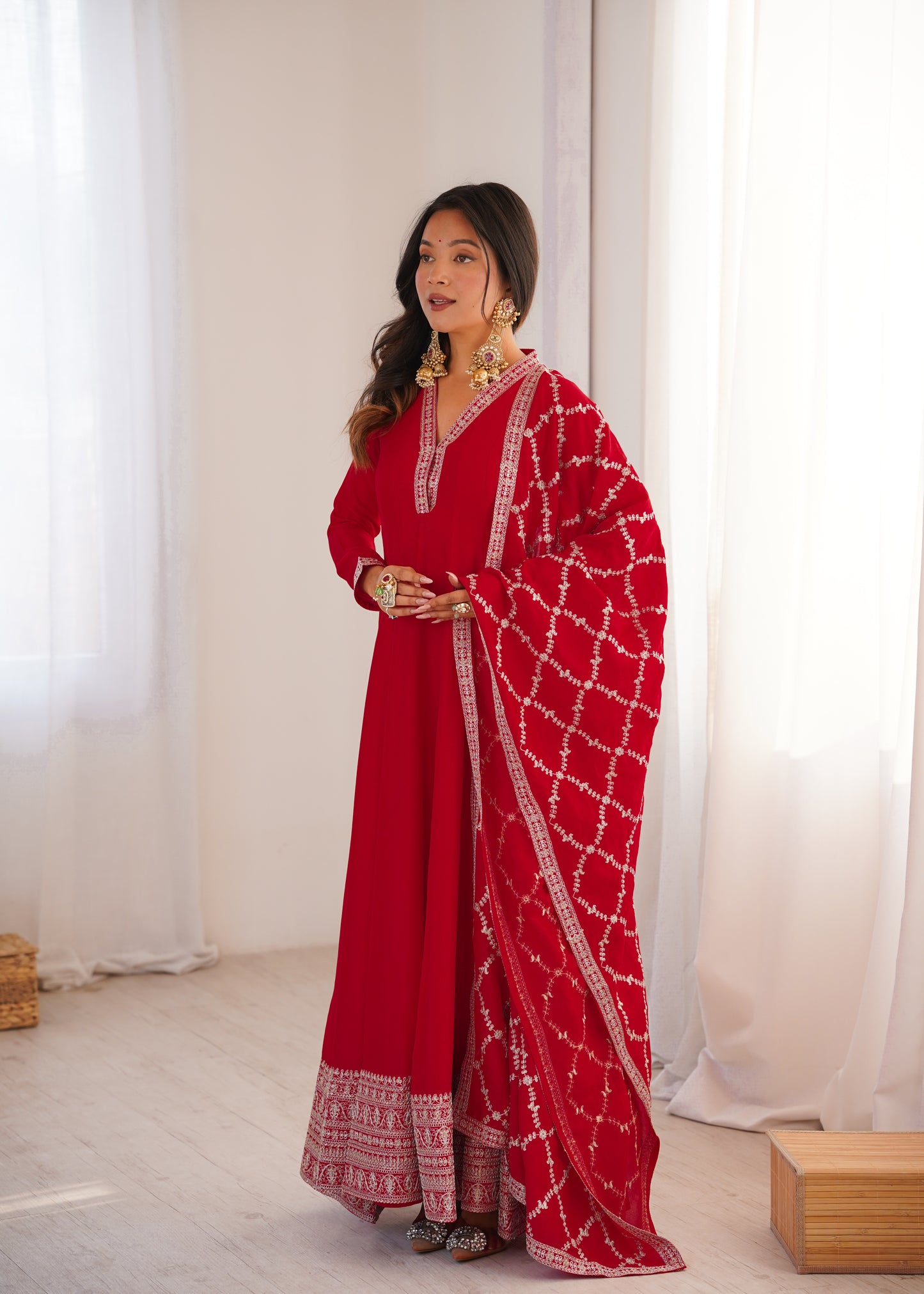 Wine Pink Blooming Silk Anarkali Suit for Wedding Party Wear