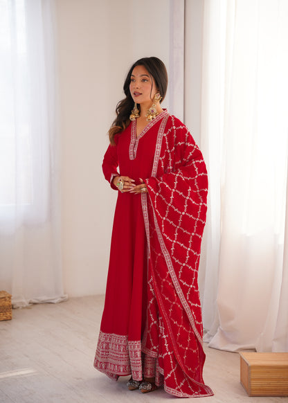 Wine Pink Blooming Silk Anarkali Suit for Wedding Party Wear