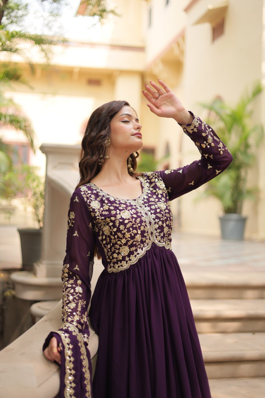 Designer Anarkali Party Wear Gown with Sequins Embroidery