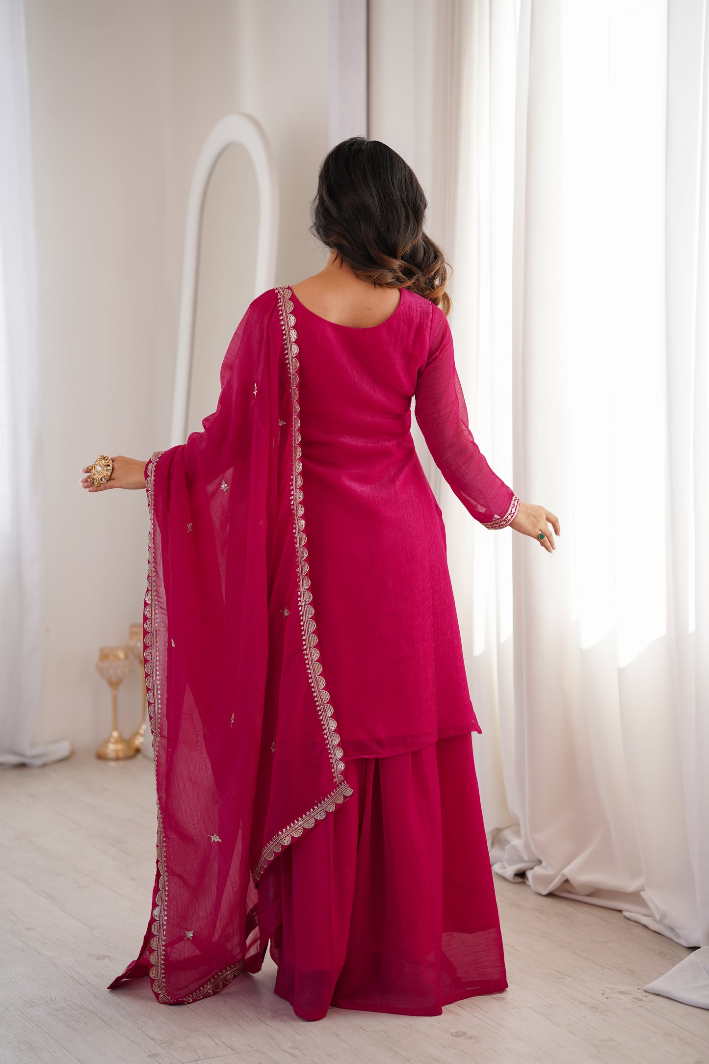 Embroidered Silk Kurta Palazzo Set with Dupatta