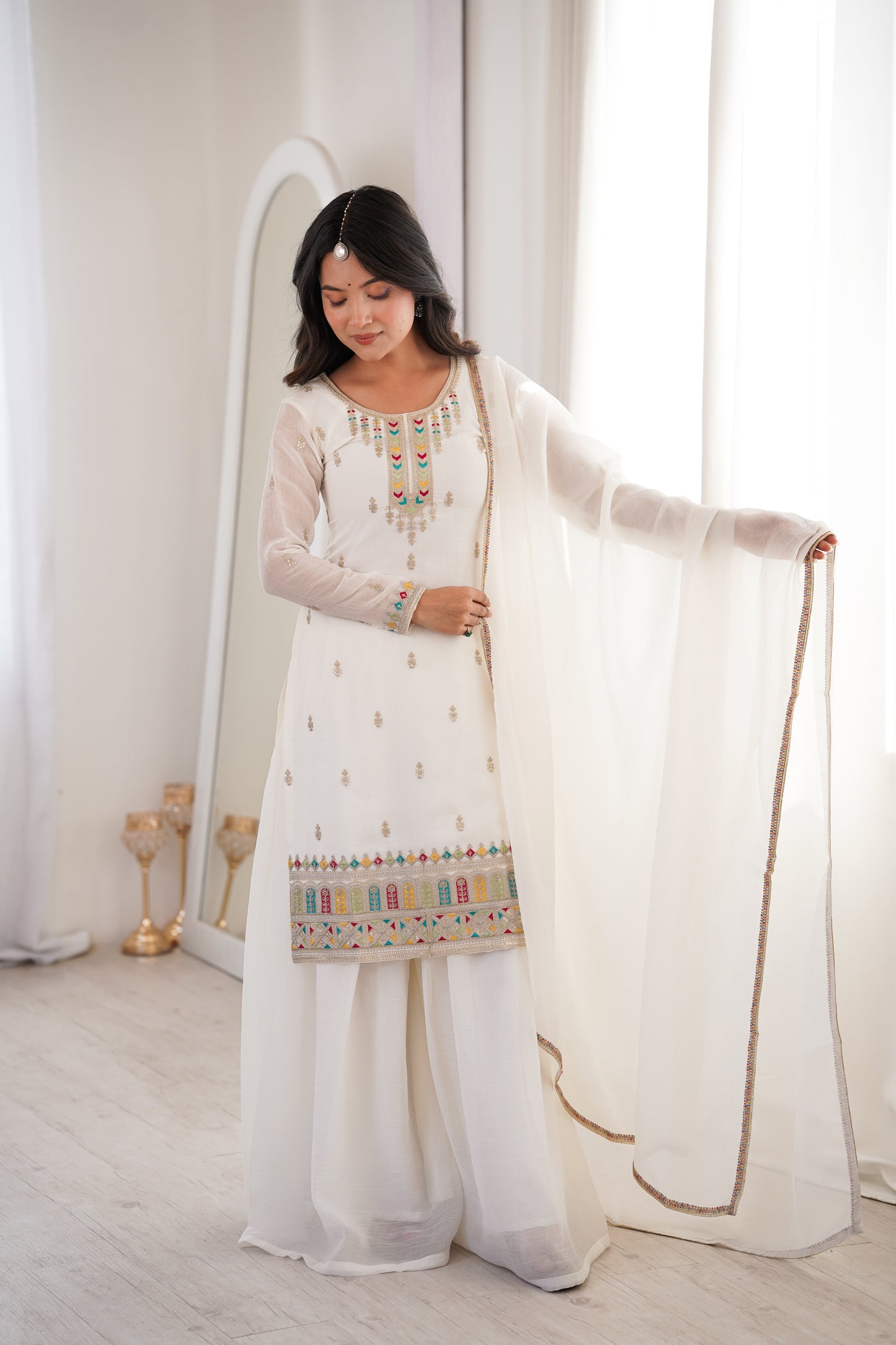 Pakistani Suit Party Wear Sharara Set in Soft Crunchy Silk