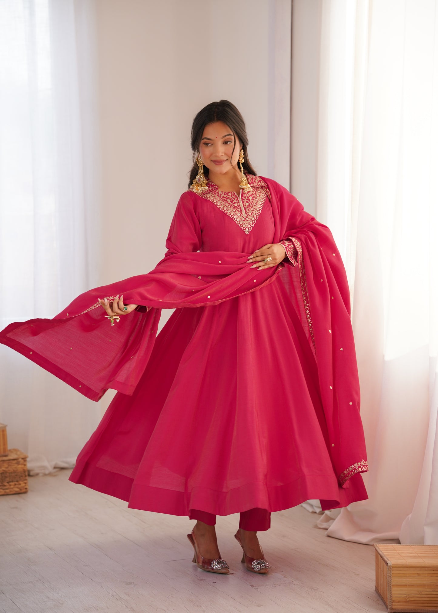 Pink Roman Shimmer Silk Salwar Kameez - Party Wear Suit