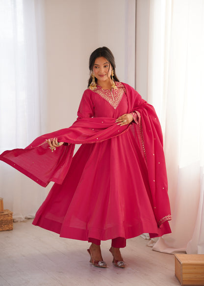 Pink Roman Shimmer Silk Salwar Kameez - Party Wear Suit
