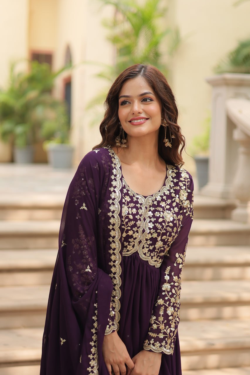 Designer Anarkali Party Wear Gown with Sequins Embroidery
