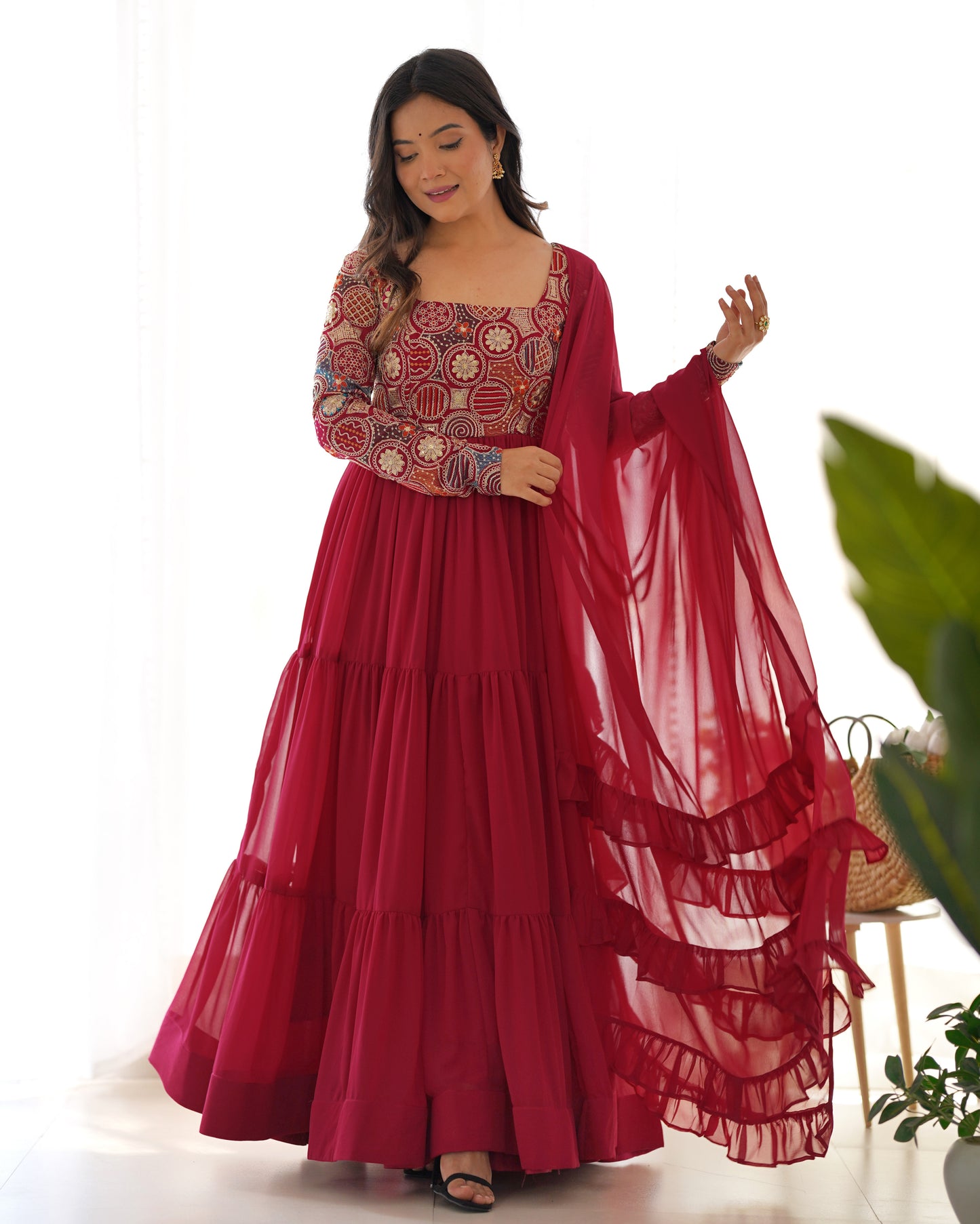 Maroon Georgette Anarkali Party Wear Salwar Kameez Suit