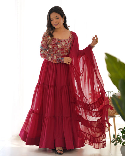 Maroon Georgette Anarkali Party Wear Salwar Kameez Suit