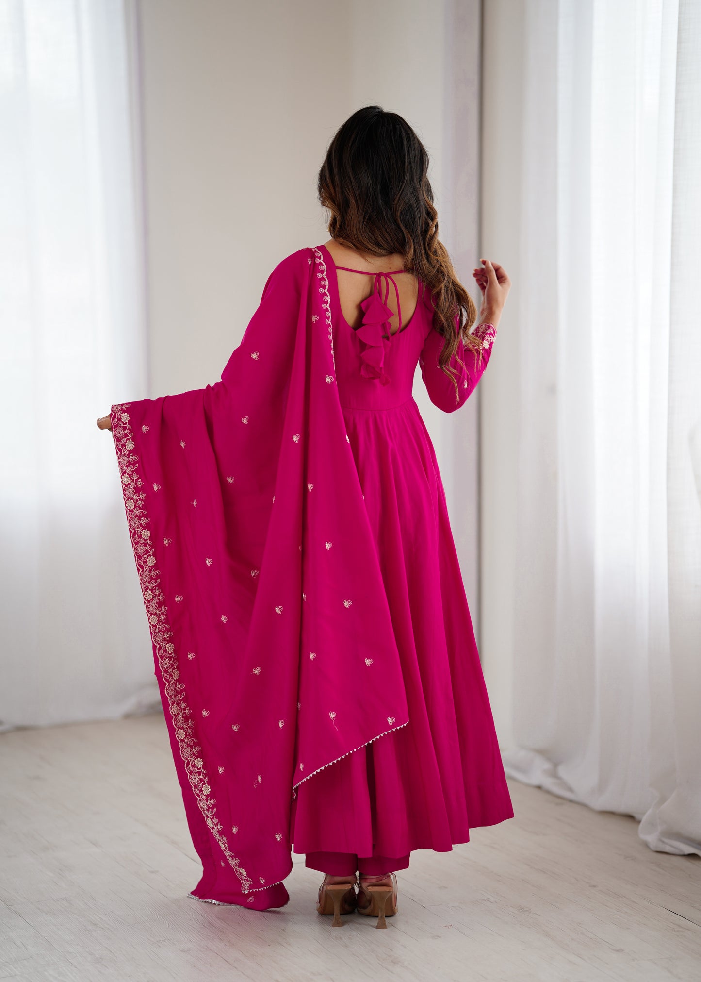 Dark Pink Roman Chanderi Silk Salwar Suit Party Wear for Women