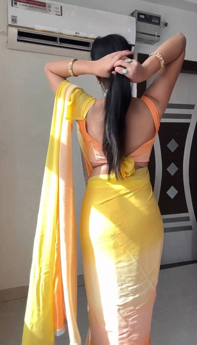 Yellow Ombre Georgette Ready to Wear Saree - Festive Ethnic Wear