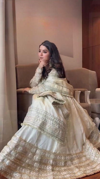 Elegant Off-White Chinon Silk Anarkali Suit with Sequin Work