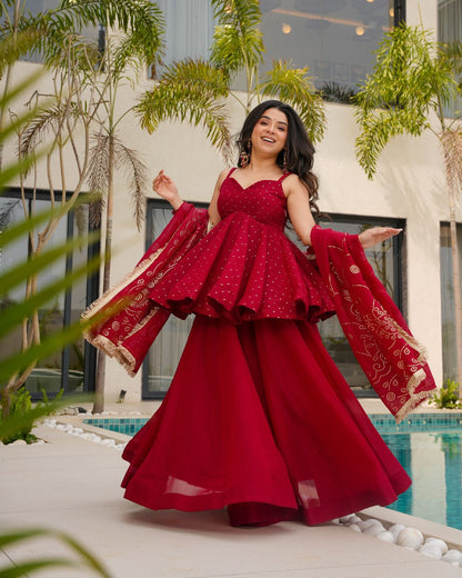 Mukesh Work Tabby Organza Peplum Palazzo Set for Festivals