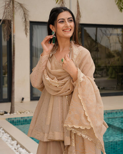 Mukesh Work Tabby Organza Peplum Palazzo Set for Festivals