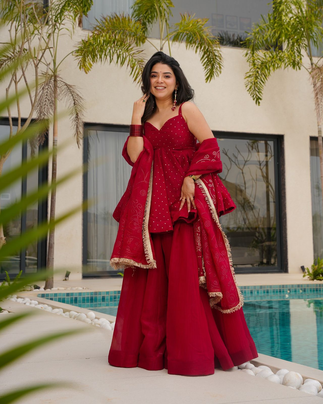 Mukesh Work Tabby Organza Peplum Palazzo Set for Festivals