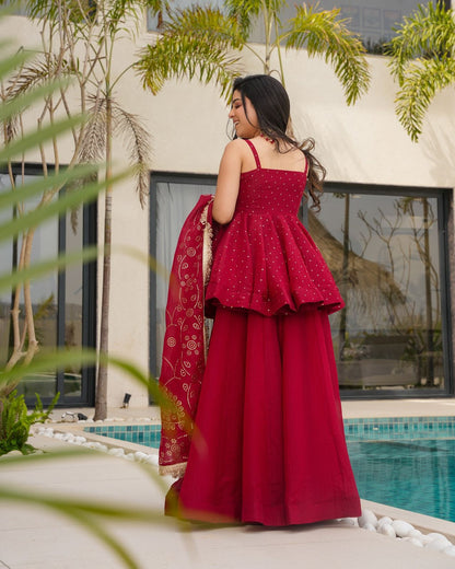Mukesh Work Tabby Organza Peplum Palazzo Set for Festivals