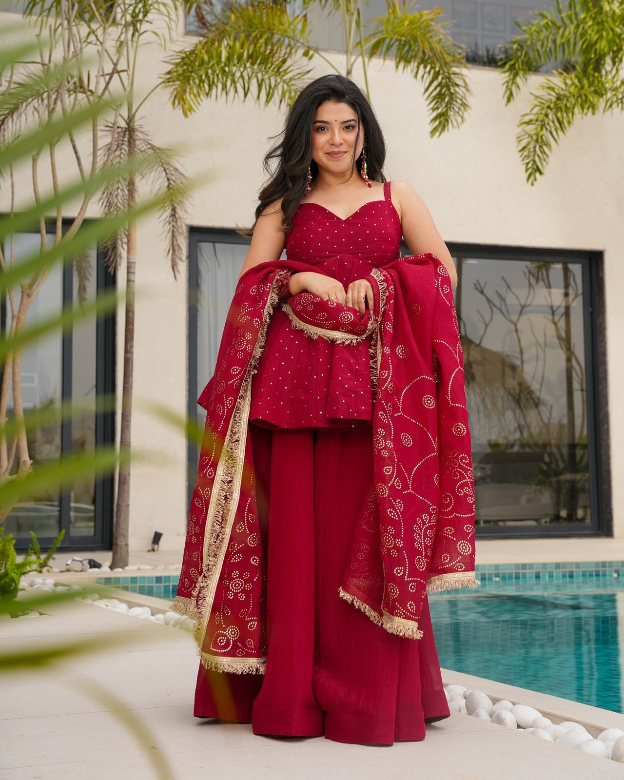 Mukesh Work Tabby Organza Peplum Palazzo Set for Festivals