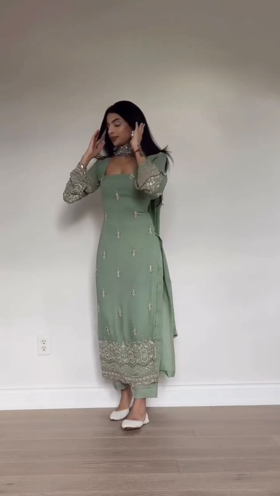 Faux Georgette Sequence Embroidered Palazzo Suit Set