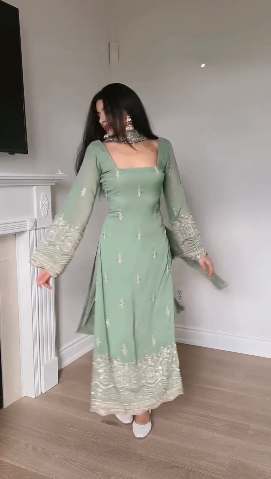 Faux Georgette Sequence Embroidered Palazzo Suit Set