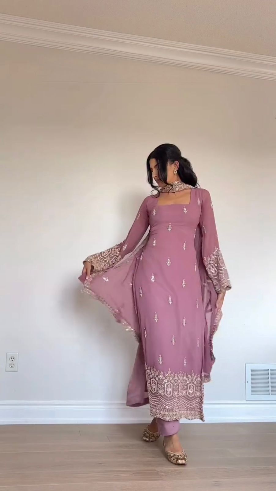 Faux Georgette Sequence Embroidered Palazzo Suit Set