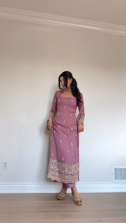 Faux Georgette Sequence Embroidered Palazzo Suit Set