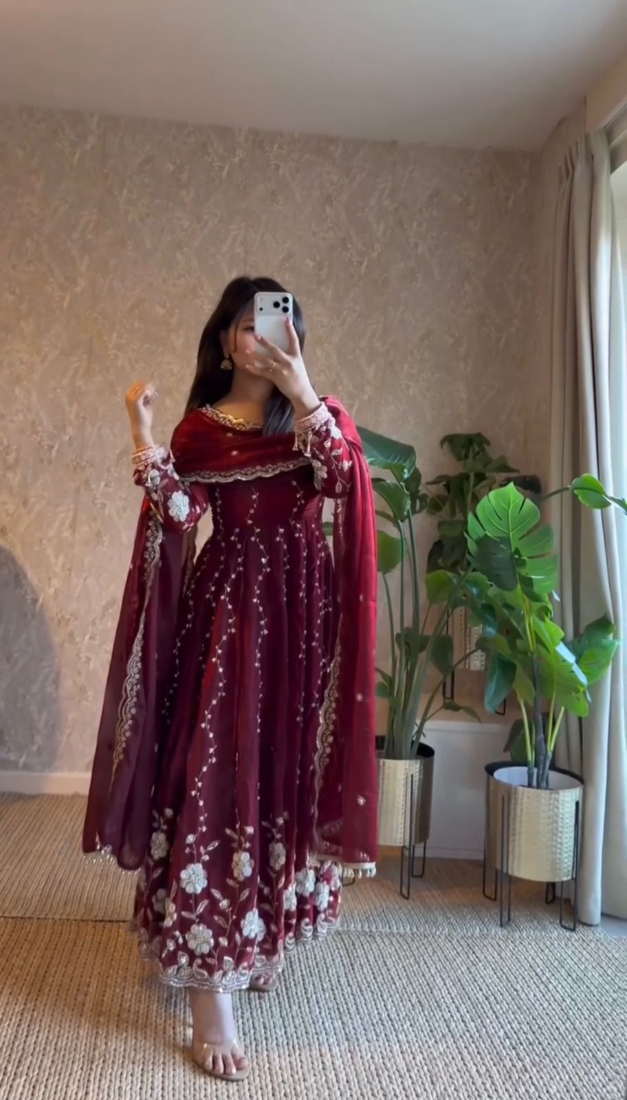 Festive Fendy Silk Anarkali Suit Set with Sequin Embroidery